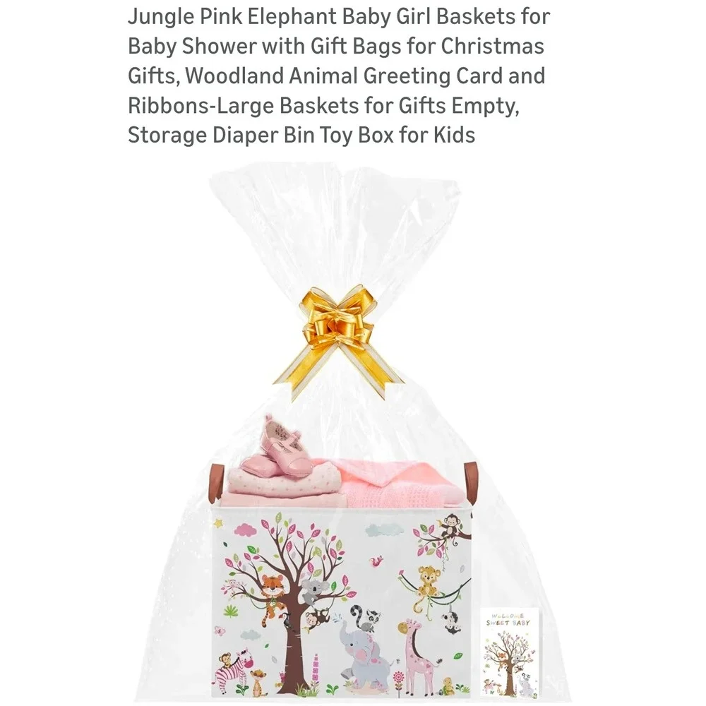 Jungle‎ Pink Elephant Baby Girl Baskets for Baby Shower Gift